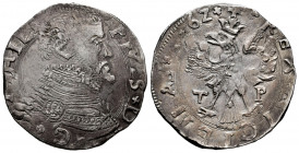 Philip II (1556-1598). 4 tari. 1562. T-P. (Tauler-569). (Vti-180). (Mir-317/6). Ag. 11,72 g. The digit 2 of the date as Z. VF. Est...180,00. 

Spani...