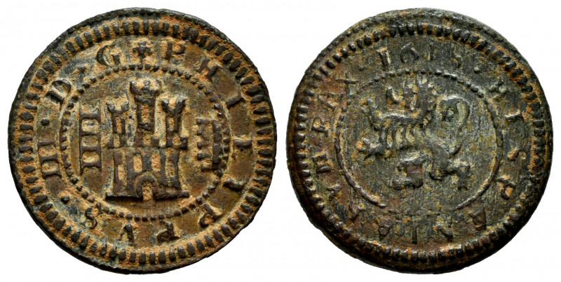 Philip III (1598-1621). 4 maravedis. 1618. Segovia. (Cal-216). Ae. 3,25 g. Weakl...