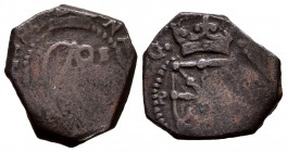 Philip IV (1621-1665). 1 maravedi. 1686. Pamplona. (Cal-44). Ae. 2,82 g. With S left of monogram. F. Est...110,00. 

Spanish Description: Felipe IV ...