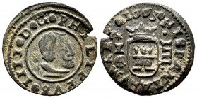 Philip IV (1621-1665). 4 maravedis. 1663. Cuenca. CA. (Cal-212). Ae. 1,03 g. Scarce. Choice VF. Est...35,00. 

Spanish Description: Felipe IV (1621-...
