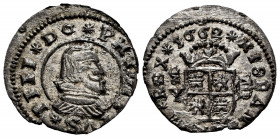 Philip IV (1621-1665). 8 maravedis. 1662. Madrid. Y. (Cal-360). (Jarabo-Sanahuja-M329). Ae. 2,14 g. Mintmark and assayer on the left. Original silveri...