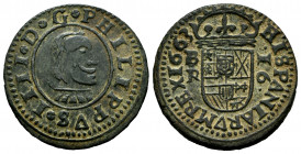 Philip IV (1621-1665). 16 maravedis. 1663. Burgos. R. (Cal-440). Ae. 4,38 g. Choice VF. Est...35,00. 

Spanish Description: Felipe IV (1621-1665). 1...