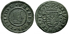 Philip IV (1621-1665). 16 maravedis. 1664. Córdoba. TM. (Cal-445). Ae. 4,24 g. The 6 of the date seem rectified on 5. Rare. VF/Choice VF. Est...50,00....