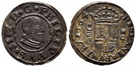 Philip IV (1621-1665). 16 maravedis. 1664. Cuenca. (Cal-459). (Jarabo-Sanahuja-M197). Ae. 3,03 g. Choice VF. Est...50,00. 

Spanish Description: Fel...