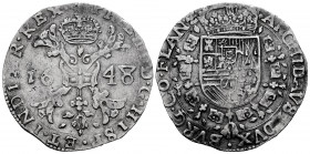 Philip IV (1621-1665). 1 patagon. 1646. Bruges. (Tauler-2679). (Vanhoudt-645 BG). (Vti-1075). Ag. 28,01 g. Toned. Choice VF. Est...170,00. 

Spanish...