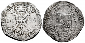 Philip IV (1621-1665). 1 patagon. 1656. Tournai. (Tauler-2740). (Vanhoudt-645 TO). (Vti-1138). Ag. 28,23 g. VF. Est...120,00. 

Spanish Description:...