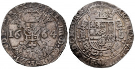 Philip IV (1621-1665). 1 patagon. 1664. Tournai. (Tauler-2748). (Vti-1147). (Vanhoudt-645 TO). Ag. 27,91 g. VF/Choice VF. Est...200,00. 

Spanish De...