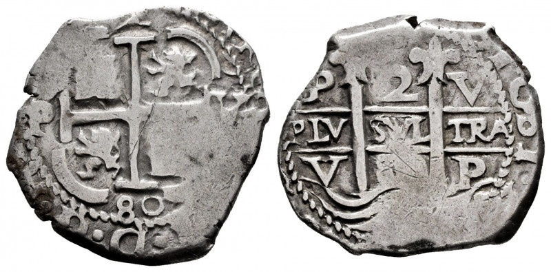 Charles II (1665-1700). 2 reales. 1680. Potosí. V. (Cal-406). Ag. 6,29 g. Triple...