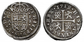 Philip V (1700-1746). 1/2 real. 1719. Cuenca. JJ. (Cal-105). Ag. 1,28 g. Legend PHILIPPUS. Almost XF/Choice VF. Est...50,00. 

Spanish Description: ...