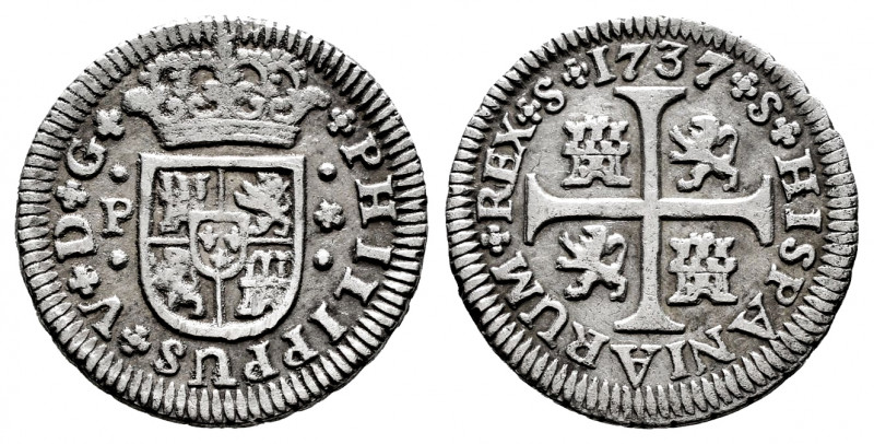 Philip V (1700-1746). 1/2 real. 1737. Sevilla. P. (Cal-344). Ag. 1,42 g. The onl...