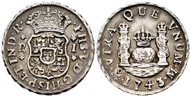 Philip V (1700-1746). 1 real. 1743. México. M. (Cal-519). Ag. 3,31 g. Knock on the crown. Choice VF. Est...40,00. 

Spanish Description: Felipe V (1...
