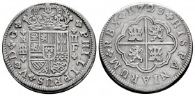 Philip V (1700-1746). 2 reales. 1723. Segovia. F. (Cal-958). Ag. 5,57 g. Almost VF. Est...40,00. 

Spanish Description: Felipe V (1700-1746). 2 real...