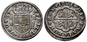 Philip V (1700-1746). 2 reales. 1721. Sevilla. J. (Cal-979). Ag. 5,92 g. Almost XF. Est...100,00. 

Spanish Description: Felipe V (1700-1746). 2 rea...
