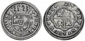 Philip V (1700-1746). 2 reales. 1721. Sevilla. J. (Cal-979). Ag. 5,05 g. Choice VF. Est...60,00. 

Spanish Description: Felipe V (1700-1746). 2 real...