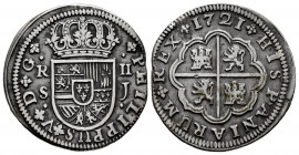 Philip V (1700-1746). 2 reales. 1721. Sevilla. J. (Cal-979). Ag. 5,56 g. Choice VF. Est...60,00. 

Spanish Description: Felipe V (1700-1746). 2 real...