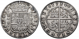 Philip V (1700-1746). 8 reales. 1734. Sevilla. PA. (Cal-1627). Ag. 26,97 g. Rare. Choice VF. Est...600,00. 

Spanish Description: Felipe V (1700-174...