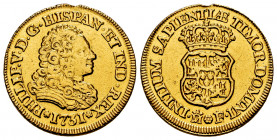 Philip V (1700-1746). 2 escudos. 1731. Madrid. F. (Cal-1863). Au. 6,69 g. Without value indication. Rectified assayer mark. Used as a jewelry piece. T...