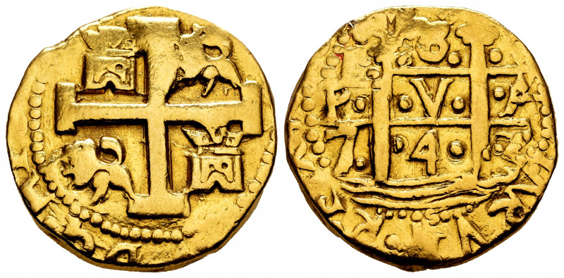 Philip V (1700-1746). 8 escudos. 1743. Lima. V. (Cal-2161). (Tauler-337). Au. 27...