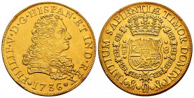 Philip V (1700-1746). 8 escudos. 1736. México. MF. (Cal-2235). (Cal onza-429). Au. 26,92 g. It was in hoop. Almost XF. Est...2500,00. 

Spanish Desc...