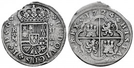 Luis I (1724). 2 reales. 1724. Madrid. A. (Cal-20). Ag. 4,73 g. Irregular edge. It was in hoop. Almost VF. Est...90,00. 

Spanish Description: Luis ...