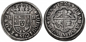 Luis I (1724). 2 reales. 1724. Sevilla. J. (Cal-29). Ag. 5,85 g. Legend LUDOUICUS. Scarce. Choice VF. Est...200,00. 

Spanish Description: Luis I (1...