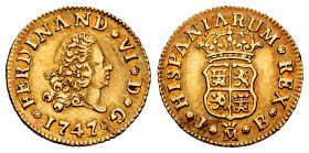 Ferdinand VI (1746-1759). 1/2 escudo. 1747. Madrid. JB. (Cal-548). Au. 1,74 g. First bust. Almost XF/Choice VF. Est...180,00. 

Spanish Description:...