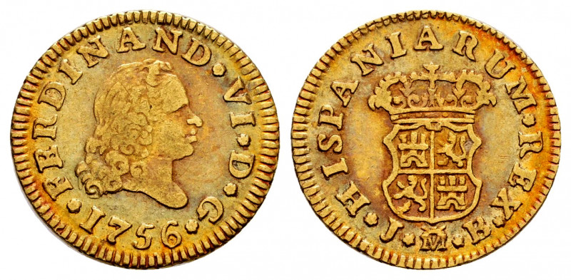 Ferdinand VI (1746-1759). 1/2 escudo. 1756. Madrid. JB. (Cal-1646). Au. 1,74 g. ...