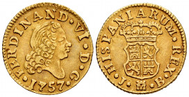 Ferdinand VI (1746-1759). 1/2 escudo. 1757. Madrid. JB. (Cal-559). Au. 1,77 g. Choice VF. Est...150,00. 

Spanish Description: Fernando VI (1746-175...