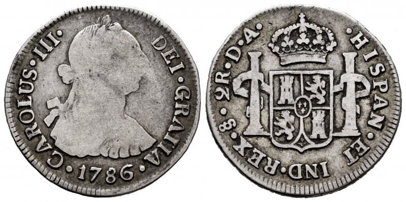 Charles III (1759-1788). 2 reales. 1786. Santiago. DA. (Cal-767). Ag. 6,59 g. Ra...