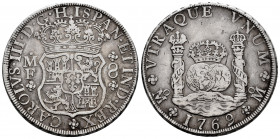Charles III (1759-1788). 8 escudos. 1769. México. MF. (Cal-1095). Ag. 26,69 g. Very scarce. VF. Est...220,00. 

Spanish Description: Carlos III (175...