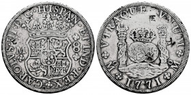 Charles III (1759-1788). 8 reales. 1771. México. FM. (Cal-1103). Ag. 26,78 g. Some chopmarks. Almost VF. Est...200,00. 

Spanish Description: Carlos...