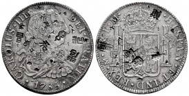 Charles III (1759-1788). 8 reales. 1785. México. FM. (Cal-1127). Ag. 26,58 g. Chop marks. VF. Est...200,00. 

Spanish Description: Carlos III (1759-...