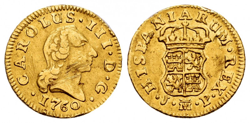 Charles III (1759-1788). 1/2 escudo. 1760. Madrid. JP. (Cal-1242). Au. 1,76 g. F...