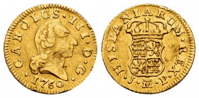 Charles III (1759-1788). 1/2 escudo. 1760. Madrid. JP. (Cal-1242). Au. 1,76 g. Flat crown. Scratches. VF. Est...140,00. 

Spanish Description: Carlo...