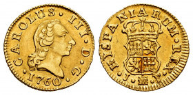 Charles III (1759-1788). 1/2 escudo. 1760. Madrid. JP. (Cal-1242). Au. 1,77 g. Flat crown. A good sample. XF. Est...220,00. 

Spanish Description: C...