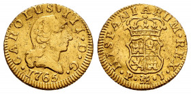 Charles III (1759-1788). 1/2 escudo. 1765. Madrid. PJ. (Cal-1249). Au. 1,75 g. Faint scratches. VF. Est...120,00. 

Spanish Description: Carlos III ...