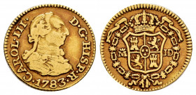 Charles III (1759-1788). 1/2 escudo. 1783. Madrid. JD. (Cal-1275). Au. 1,73 g. Almost VF/VF. Est...120,00. 

Spanish Description: Carlos III (1759-1...