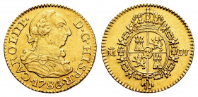 Charles III (1759-1788). 1/2 escudo. 1786. Madrid. DV. (Cal-1280). Au. 1,73 g. XF. Est...150,00. 

Spanish Description: Carlos III (1759-1788). 1/2 ...