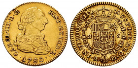 Charles III (1759-1788). 2 escudos. 1780. Madrid. PJ. (Cal-1558). Au. 6,75 g. Knock on edge. Choice VF. Est...300,00. 

Spanish Description: Carlos ...