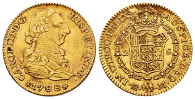 Charles III (1759-1788). 2 escudos. 1788. Madrid. M. (Cal-1578). Au. 6,80 g. Choice VF. Est...300,00. 

Spanish Description: Carlos III (1759-1788)....