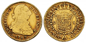 Charles III (1759-1788). 2 escudos. 1787. Popayán. SF. (Cal-1652). (Restrepo-62-32). Au. 6,72 g. Scarce. Choice F/Almost VF. Est...300,00. 

Spanish...