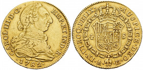 Charles III (1759-1788). 4 escudos. 1782. Madrid. PJ. (Cal-1786). Au. 13,45 g. VF. Est...550,00. 

Spanish Description: Carlos III (1759-1788). 4 es...