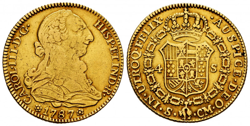 Charles III (1759-1788). 4 escudos. 1787. Sevilla. CM. (Cal-1902). Au. 13,43 g. ...
