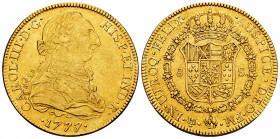 Charles III (1759-1788). 8 escudos. 1777. México. FM. (Cal-2006). (Cal onza-768). Au. 26,97 g. Inverted mintmark and assayers. VF/Choice VF. Est...130...