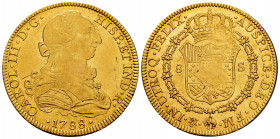 Charles III (1759-1788). 8 escudos. 1788/7. México. FM. (Cal-2023). (Cal onza-787). Au. 27,01 g. Inverted mintmark and assayer. Weak strike. It retain...