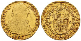 Charles III (1759-1788). 8 escudos. 1787. Popayán. SF. (Cal-2056). Au. 26,82 g. Almost VF/VF. Est...1300,00. 

Spanish Description: Carlos III (1759...