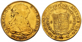 Charles III (1759-1788). 8 escudos. 1788. Sevilla. C. (Cal-2194). (Cal onza-969). Au. 27,21 g. Used as a jewelry piece. VF. Est...1300,00. 

Spanish...