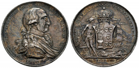Charles IV (1788-1808). "Proclamation" medal. 1789. México. (H-168). (Medina-195). Ag. 30,23 g. Engraver: G. A. Gil. 41 mm. Knocks on the edge. Toning...