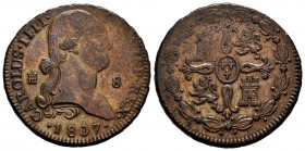 Charles IV (1788-1808). 8 maravedis. 1807. Segovia. (Cal-85). Ae. 13,06 g. Weak strike. VF. Est...55,00. 

Spanish Description: Carlos IV (1788-1808...