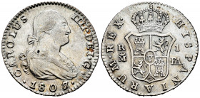 Charles IV (1788-1808). 1 real. 1807/6. Madrid. FA. (Cal-423). Ag. 2,87 g. Almost XF. Est...60,00. 

Spanish Description: Carlos IV (1788-1808). 1 r...